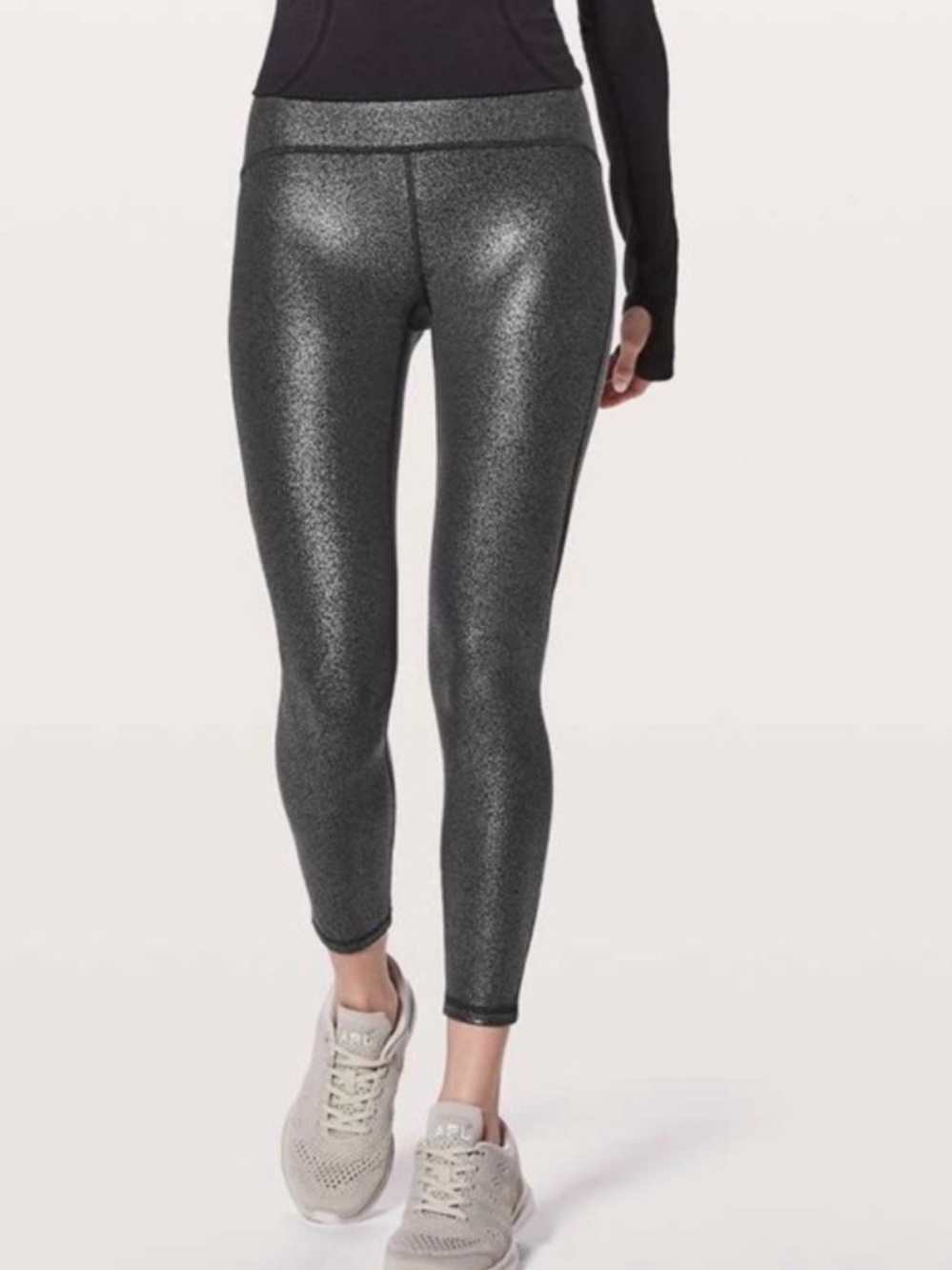 Lululemon Train Times 7/8 Pant - Luminosity Foil Print Black Silver / Black